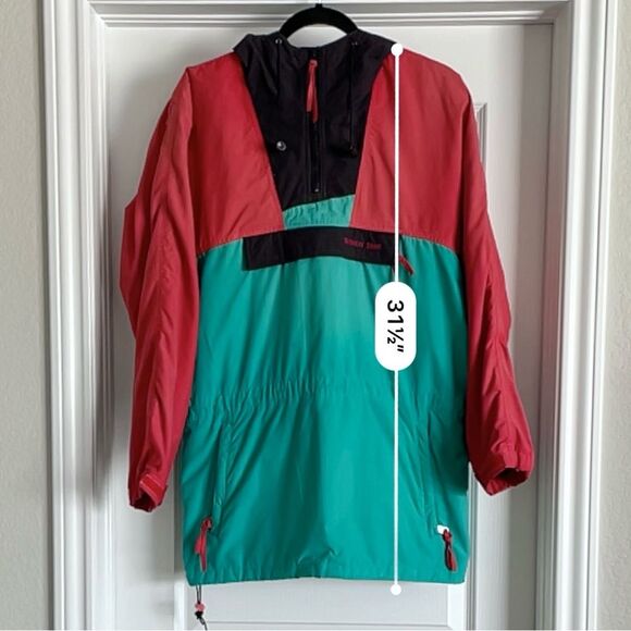 VTG Windy Pass Jacket Red Green Black North Face Anorak Pullover 80s - Picture 3 of 9